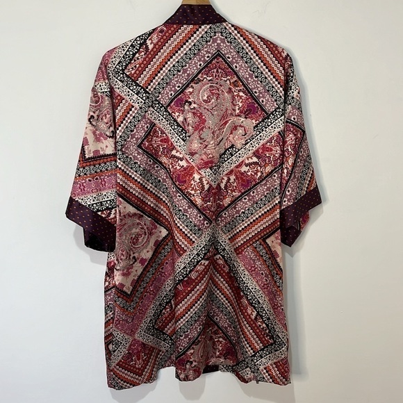 Victoria's Secret Boho Satin Kimono Bath Robe Faux Patchwork Maroon Women's XS/S - Picture 2 of 15